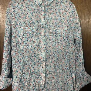 GAP Floral Button-Down Shirt in White with Blue & Pink Flowers